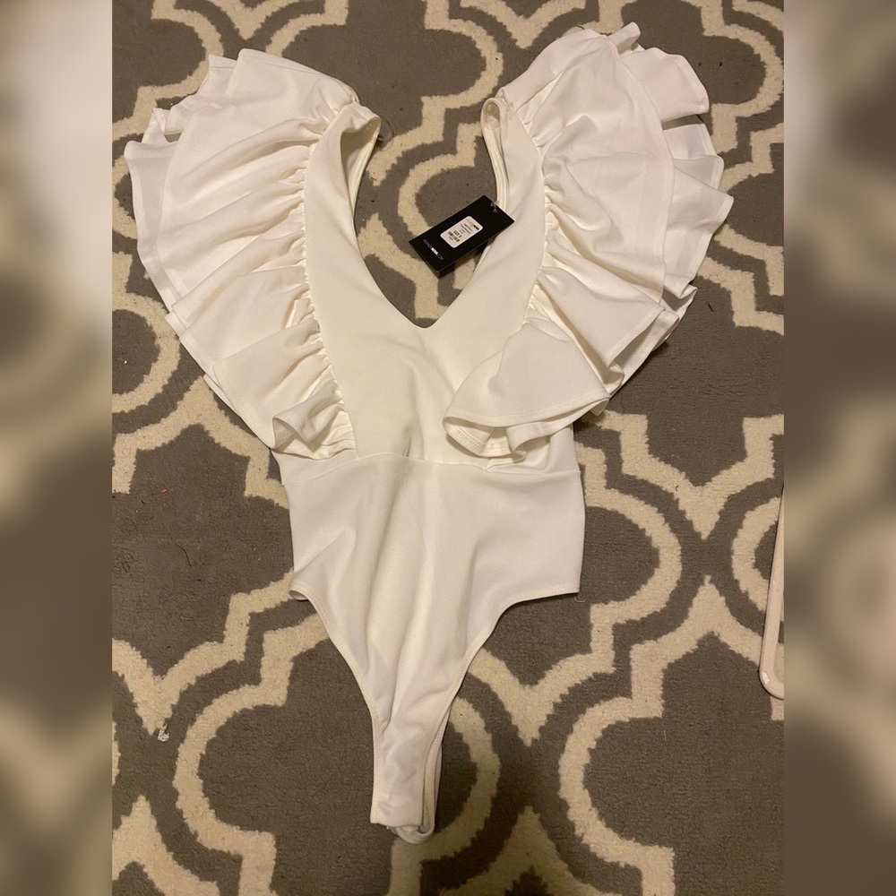 Deep v white bodysuit